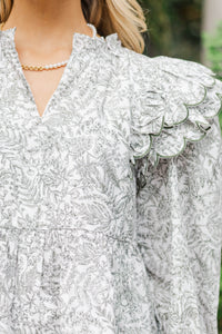 My Sweet Side Olive Toile Scalloped Blouse