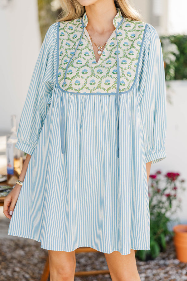 Give It A Moment Light Blue Striped Dress