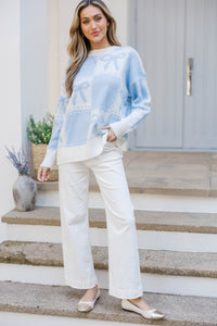 Just Too Good Light Blue Bow Checkered Sweater