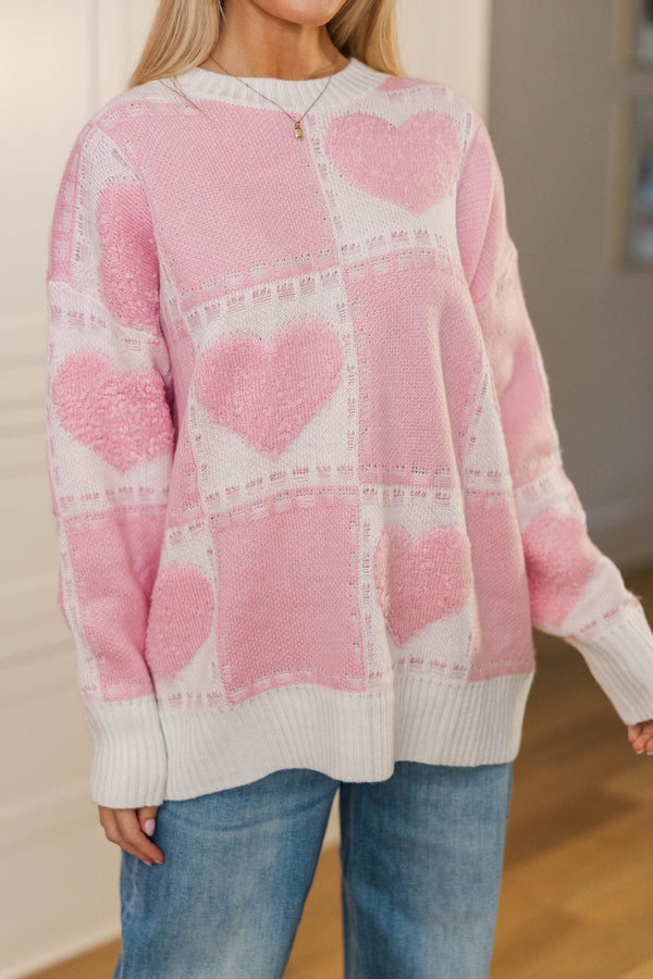 Just Too Good Pink Checkered Sweater