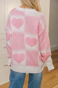 Just Too Good Pink Checkered Sweater