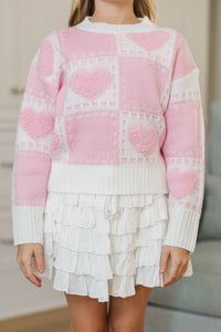 Girls: A Vintage Look Pink Hearts Sweater