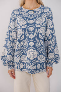On The Way Blue Floral Sweater