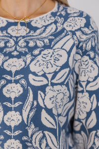 On The Way Blue Floral Sweater