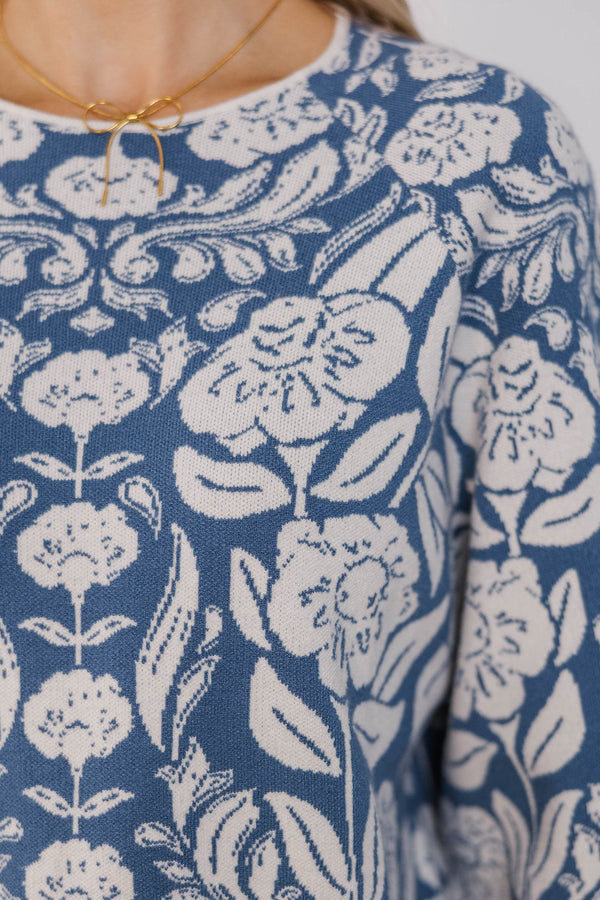 On The Way Blue Floral Sweater