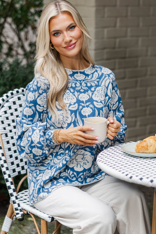 On The Way Blue Floral Sweater