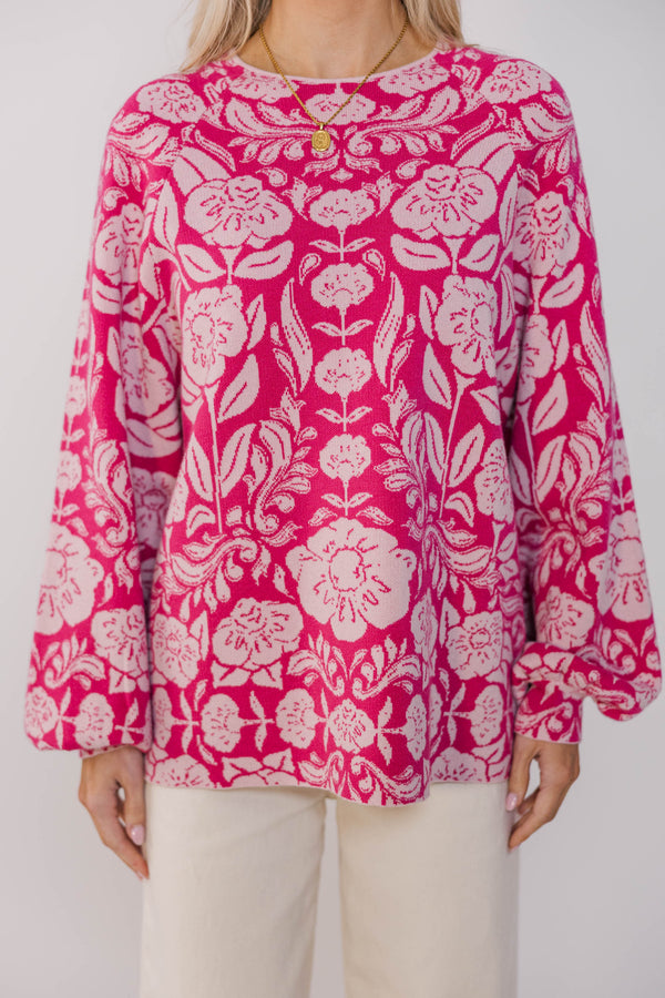 On The Way Pink Floral Sweater