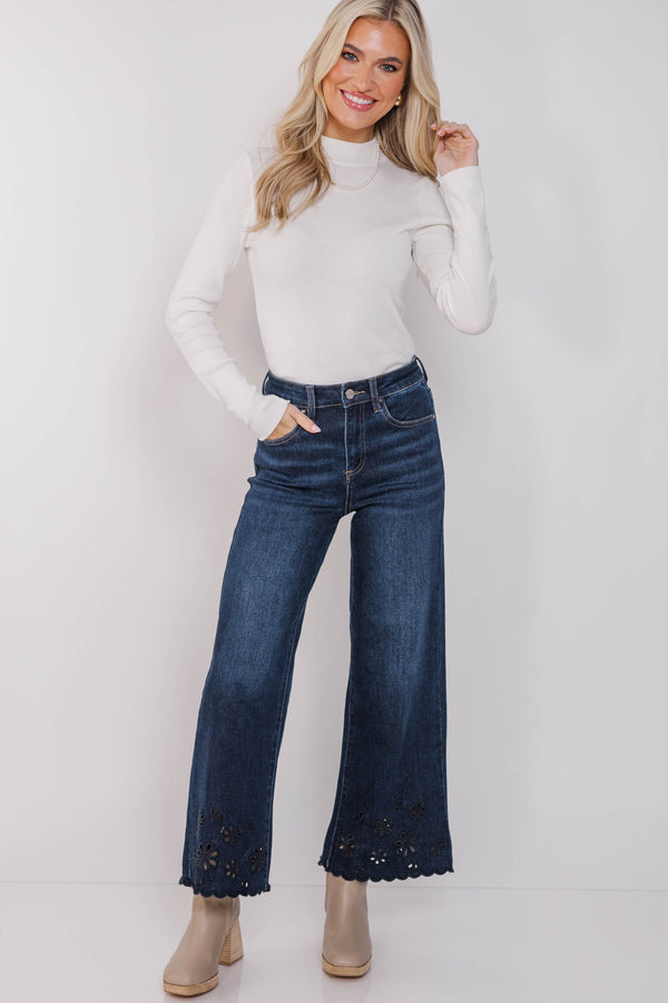 Run To Me Blue Eyelet Straight Leg Jeans