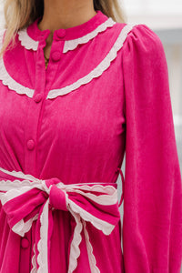 So In Love Fuchsia Scalloped Midi Dress