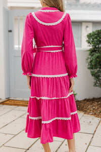 So In Love Fuchsia Scalloped Midi Dress