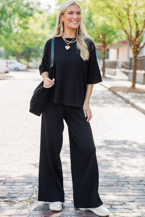 Safe Travels Black Wide Leg Knit Pants