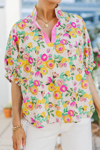 Way Back When Pink & Yellow Floral Blouse