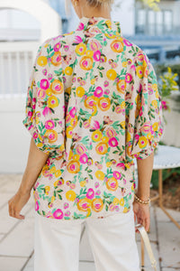 Way Back When Pink & Yellow Floral Blouse