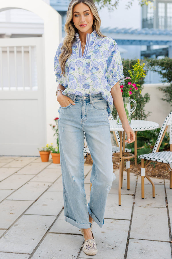 Way Back When Blue Floral Blouse