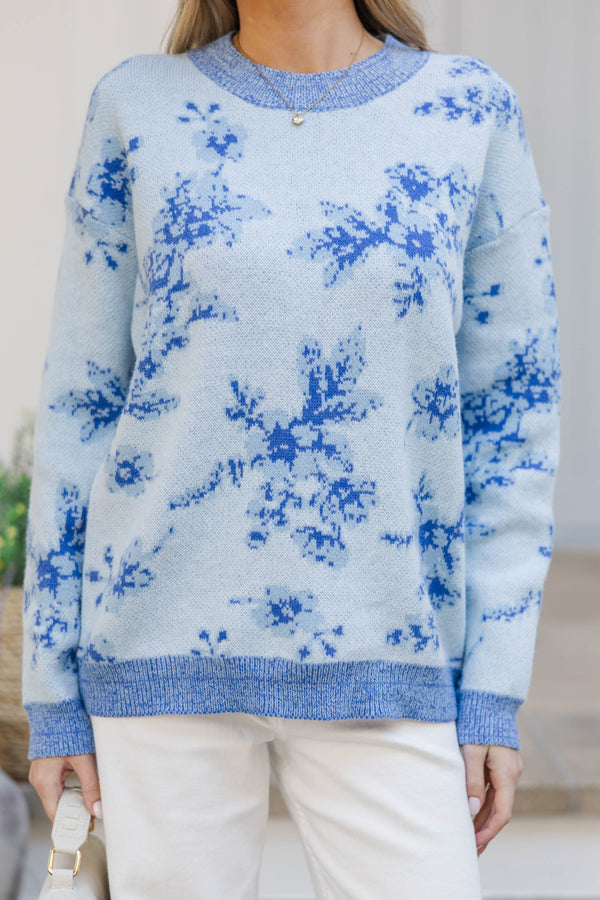Time Will Tell Light Blue Floral Sweater