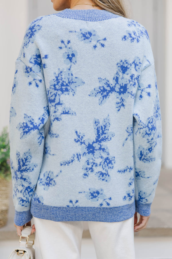 Time Will Tell Light Blue Floral Sweater