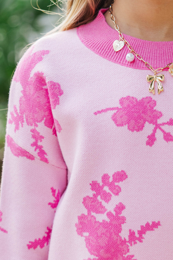Girls: Time Will Tell Pink Floral Sweater