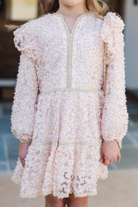 Girls: At This Time Pink Textured Babydoll Dress