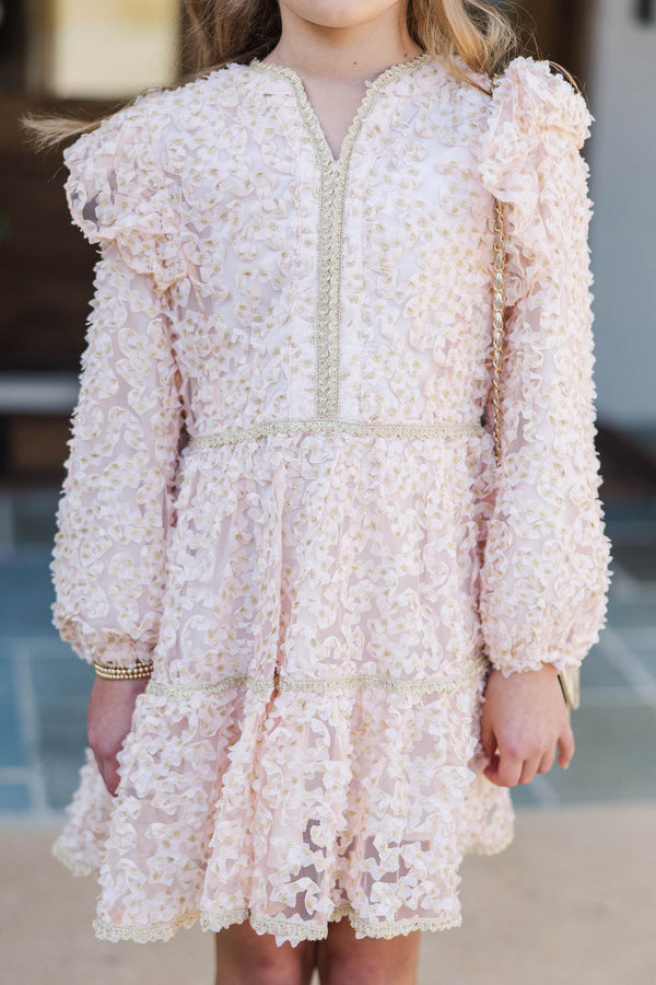 Girls: At This Time Pink Textured Babydoll Dress