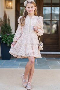 Girls: At This Time Pink Textured Babydoll Dress
