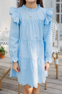 Girls: Pure Joy Blue Scalloped Babydoll Dress