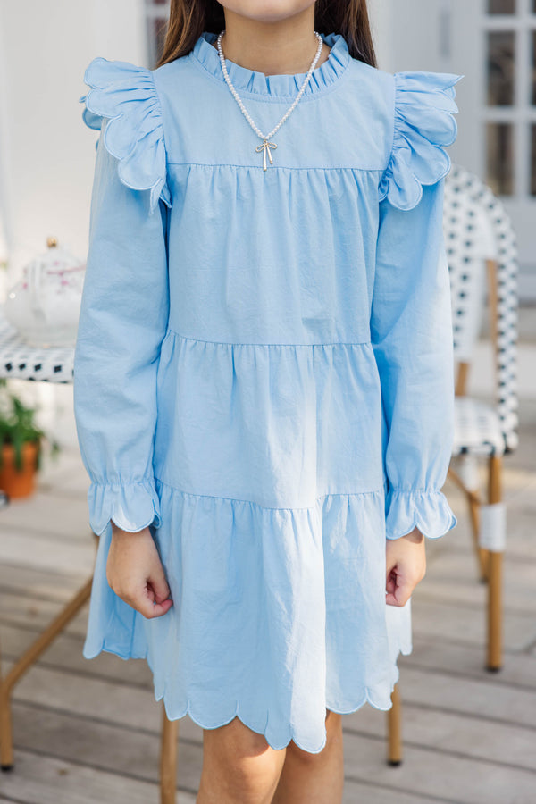 Girls: Pure Joy Blue Scalloped Babydoll Dress