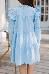 Girls: Pure Joy Blue Scalloped Babydoll Dress