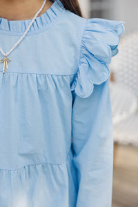 Girls: Pure Joy Blue Scalloped Babydoll Dress