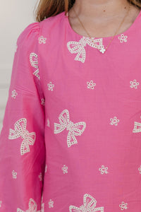 Girls: The Kristy Fuchsia Bow Eyelet Dress