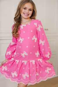 Girls: The Kristy Fuchsia Bow Eyelet Dress