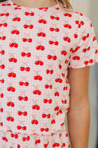 Girls: Sleepin' Sweet Blush Pink Cherries Pajama Set