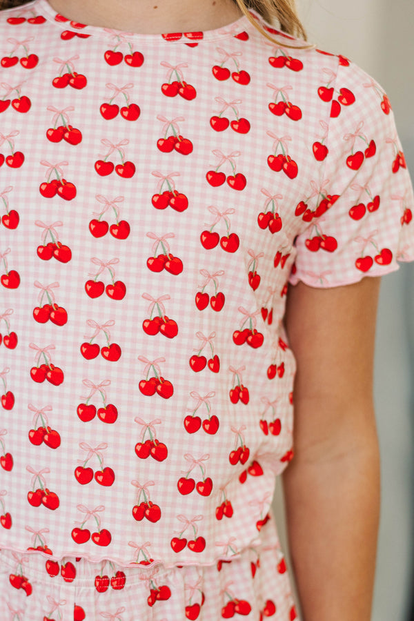 Girls: Sleepin' Sweet Blush Pink Cherries Pajama Set