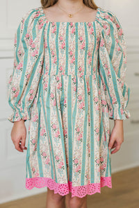 Girls: Sweet As Sunday Green Floral Smocked Dress