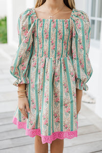 Girls: Sweet As Sunday Green Floral Smocked Dress