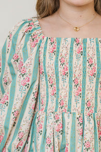 Girls: Sweet As Sunday Green Floral Smocked Dress