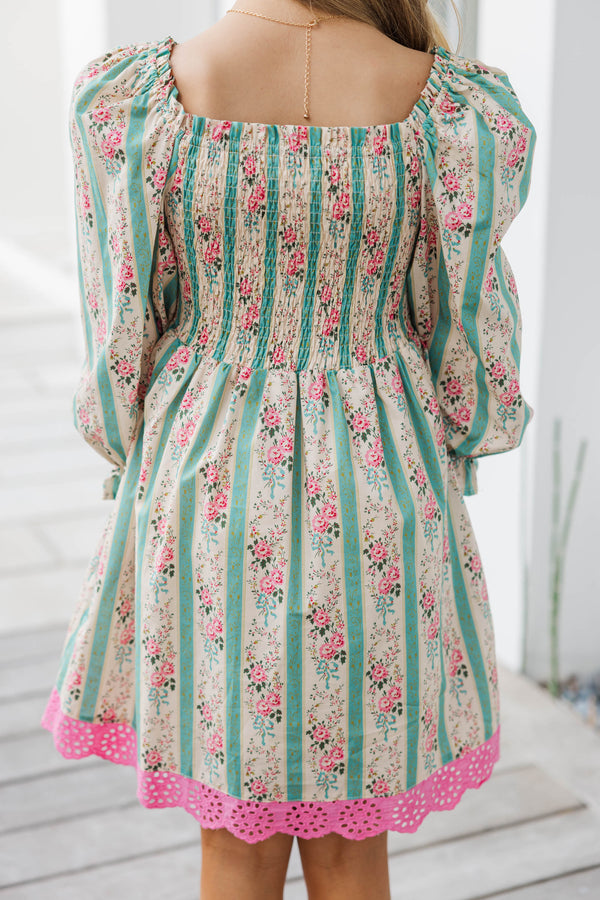 Girls: Sweet As Sunday Green Floral Smocked Dress