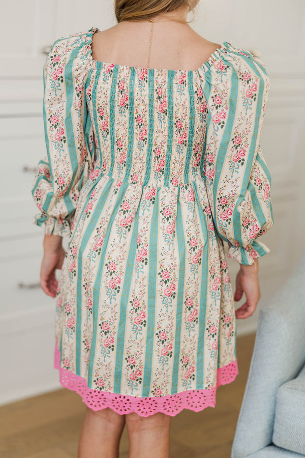 Girls: Sweet As Sunday Green Floral Smocked Dress