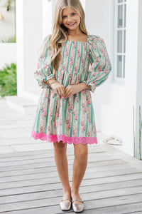 Girls: Sweet As Sunday Green Floral Smocked Dress