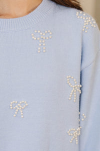 Lavish Coziness Blue Pearl Bow Pullover Sweater