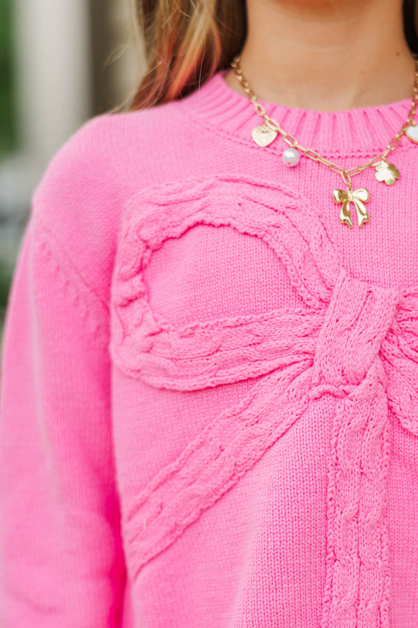 Girls: A Little Dream Pink Bow Sweater
