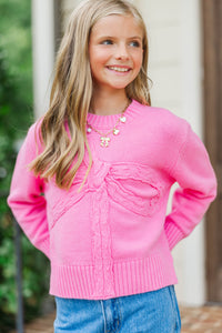 Girls: A Little Dream Pink Bow Sweater