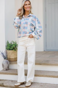 Sweet Statements Blue Patchwork Pullover