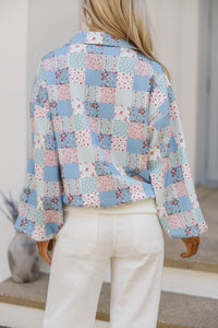 Sweet Statements Blue Patchwork Pullover