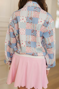 Girls: Sweet Statements Blue Patchwork Pullover