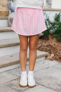 Girls: A Girly Look Pink Ditsy Floral Athletic Skort