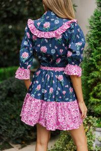 Help You Out Navy Mixed Print Dress