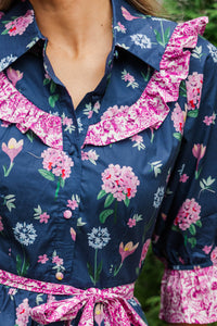 Help You Out Navy Mixed Print Dress