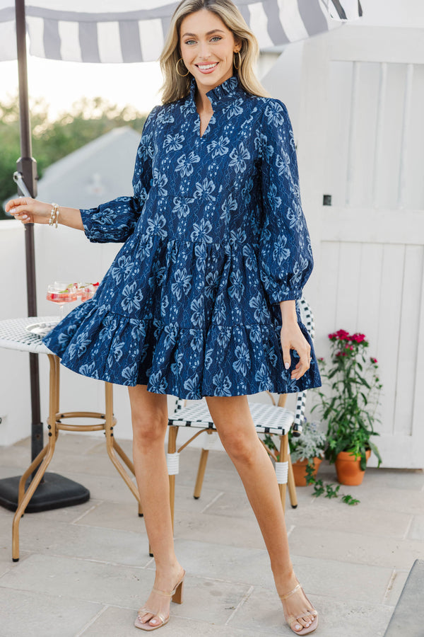 Always On My Mind Navy Blue Lace Babydoll Dress