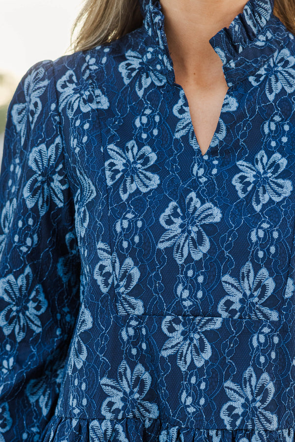 Always On My Mind Navy Blue Lace Babydoll Dress