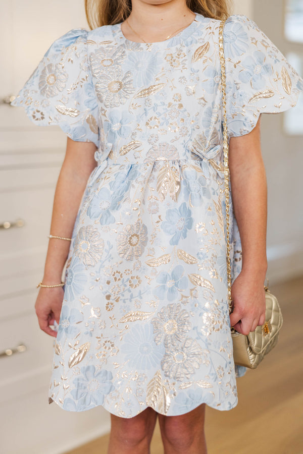 Girls: All The Glitter Light Blue Brocade Dress